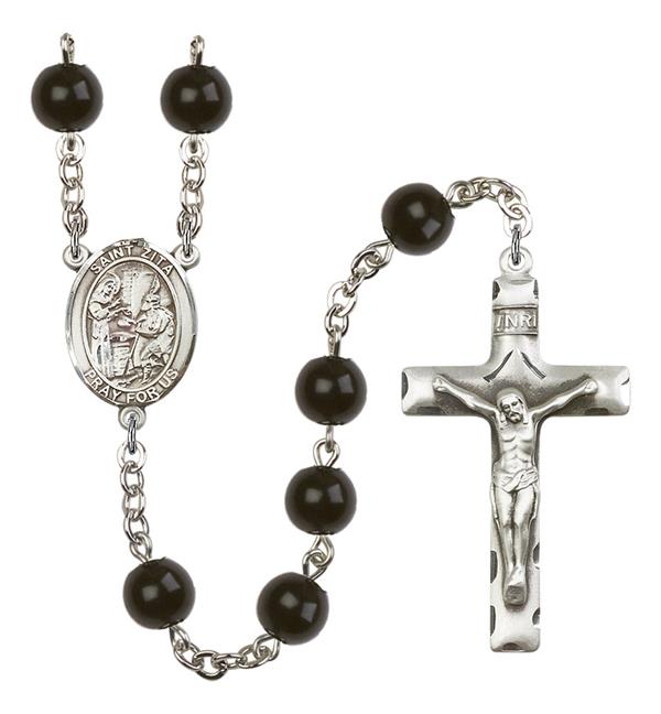 St. Zita Rosary, 7mm Black Onyx Beads, Silver Plate, # 14141