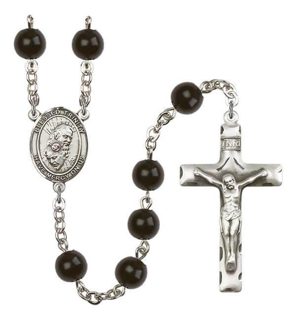 Blessed Trinity Rosary, 7mm Black Onyx Beads, Silver Plate, # 14146