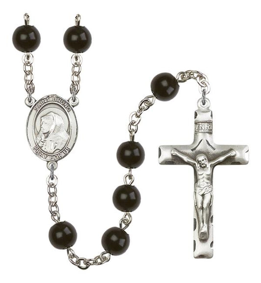 St. Bruno Rosary, 7mm Black Onyx Beads, Silver Plate, # 14166