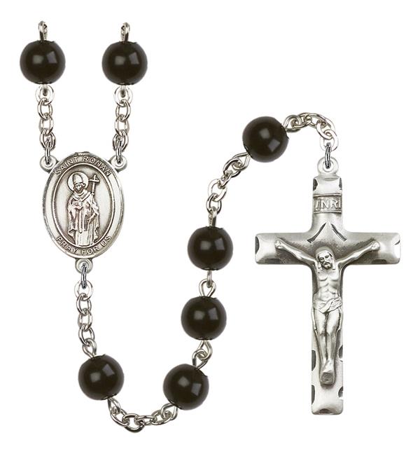 St. Ronan Rosary, 7mm Black Onyx Beads, Silver Plate, # 14225