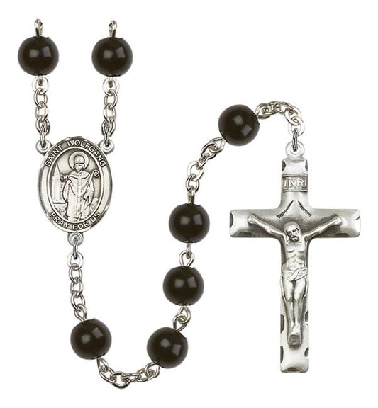 St. Wolfgang Rosary, 7mm Black Onyx Beads, Silver Plate, # 14234