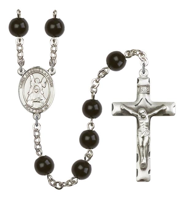 St. Frances of Rome Rosary, 7mm Black Onyx Beads, Silver Plate, # 14287