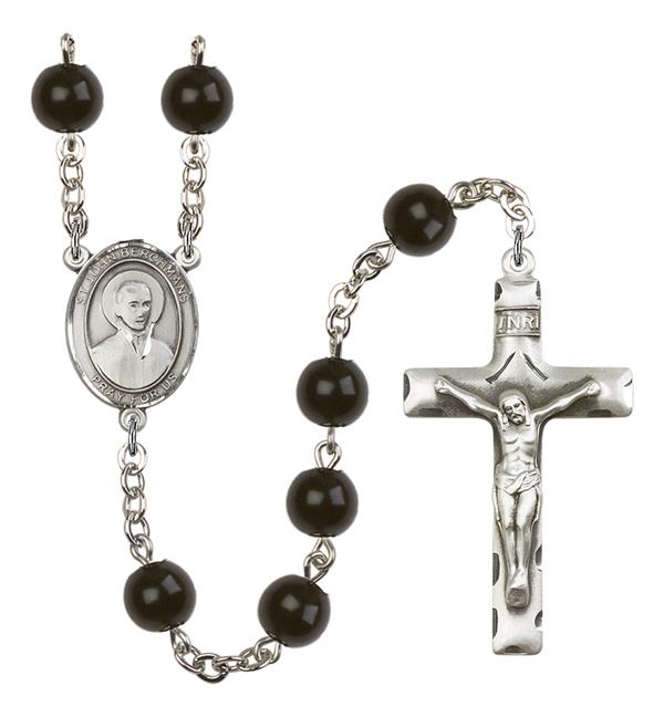 St. John Berchmans Rosary, 7mm Black Onyx Beads, Silver Plate, # 14293