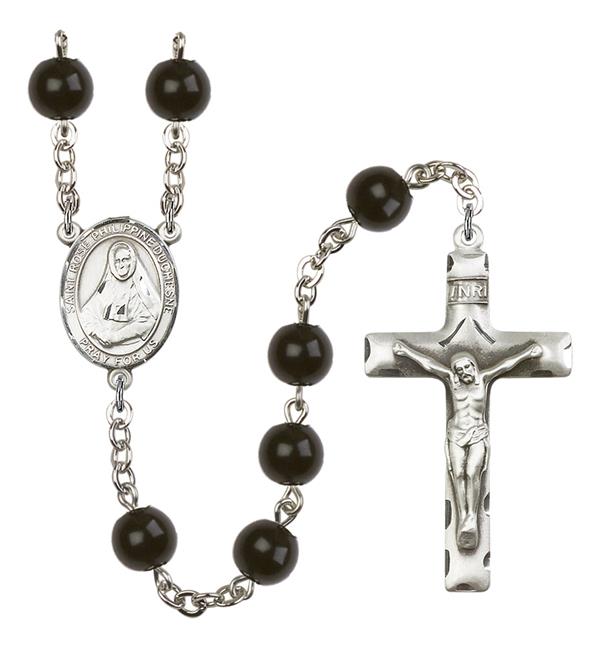 St. Rose Philippine Duchesne Rosary, 7mm Black Onyx Beads, Silver Plate, # 14294
