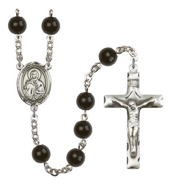 St. Marina Rosary, 7mm Black Onyx Beads, Silver Plate, # 14302
