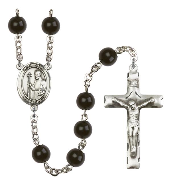 St. Regis Rosary, 7mm Black Onyx Beads, Silver Plate, # 14303