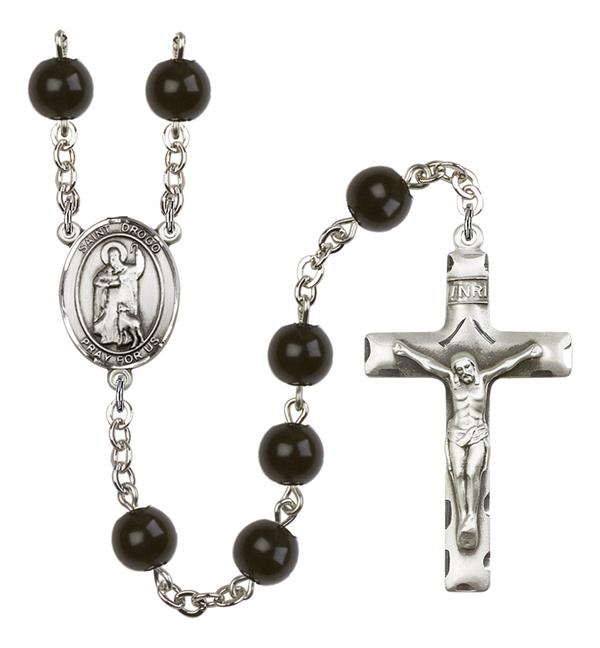 St. Drogo Rosary, 7mm Black Onyx Beads, Silver Plate, # 14309