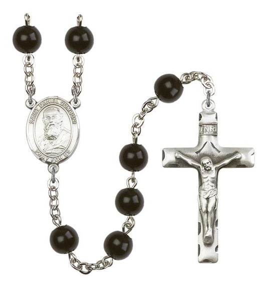 St. Daniel Comboni Rosary, 7mm Black Onyx Beads, Silver Plate, # 14322