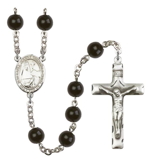 St. Jeanne Chezard de Matel Rosary, 7mm Black Onyx Beads, Silver Plate, # 14323