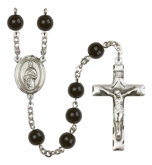 St. Eligius Rosary, 7mm Black Onyx Beads, Silver Plate, # 14324