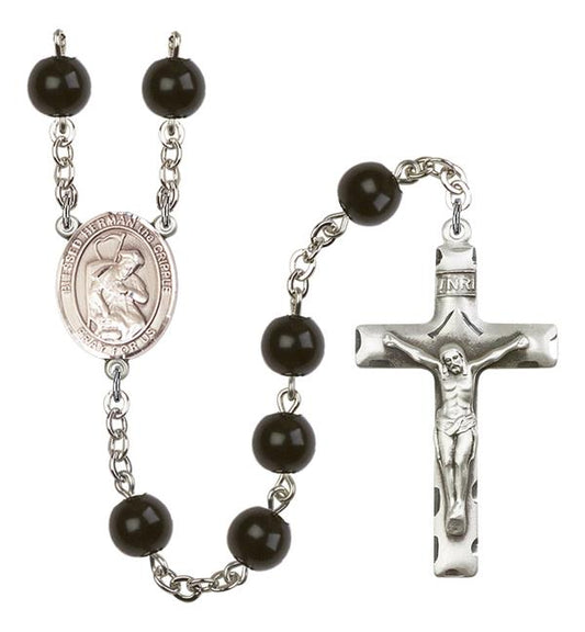 Blessed Herman the Cripple Rosary, 7mm Black Onyx Beads, Silver Plate, # 14325
