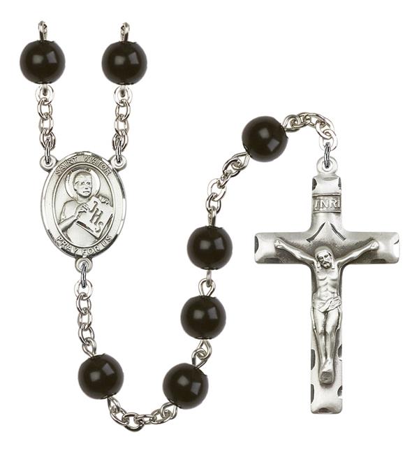 St. Viator of Bergamo Rosary, 7mm Black Onyx Beads, Silver Plate, # 14330