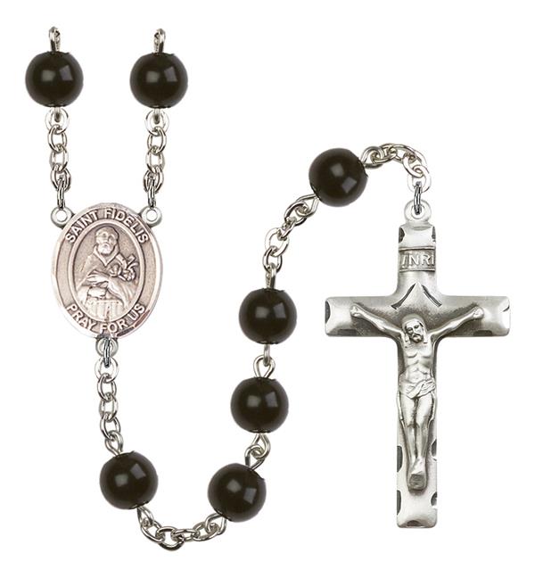 St. Fidelis Rosary, 7mm Black Onyx Beads, Silver Plate, # 14349