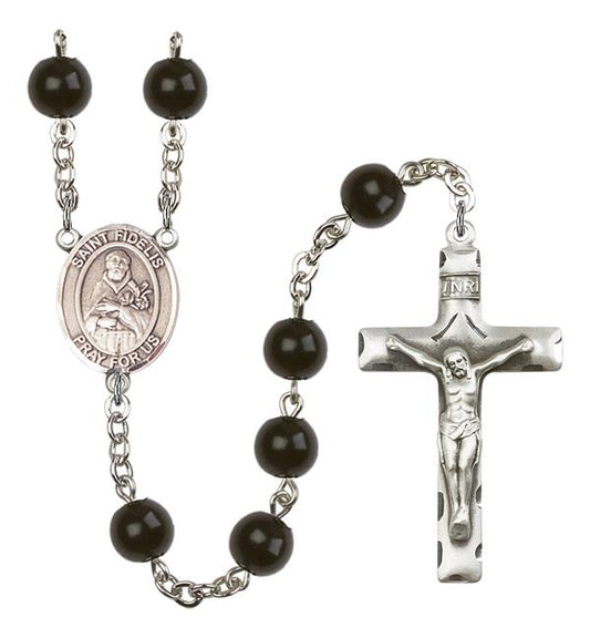 St. Fidelis Rosary, 7mm Black Onyx Beads, Silver Plate, # 14349