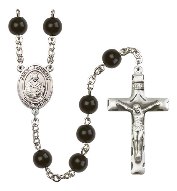 St. Norbert of Xanten Rosary, 7mm Black Onyx Beads, Silver Plate, # 14367