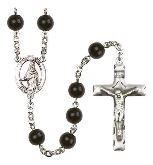 St. Emma Uffing Rosary, 7mm Black Onyx Beads, Silver Plate, # 14370
