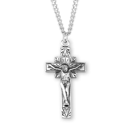 Crucifix, 1 1/8" Sterling Silver, 24" Stainless Steel Curb Chain # 92505