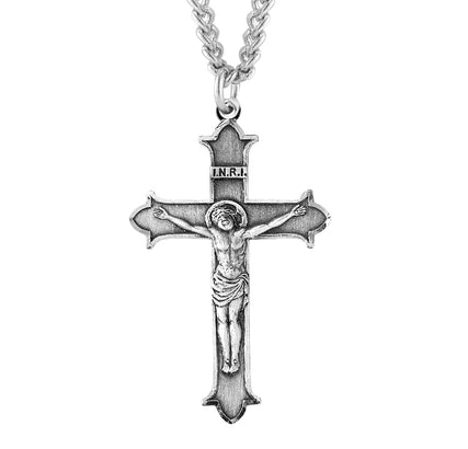 Crucifix, 1 3/4" Sterling Silver, 24" Stainless Steel Curb Chain  # 41823.