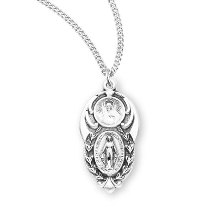 7/8" Sterling Silver Scapular-Miraculous Medal, 18" Stainless Steel Curb Chain   #104484