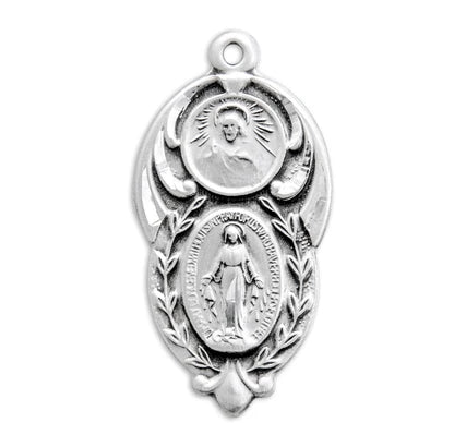 7/8" Sterling Silver Scapular-Miraculous Medal, 18" Stainless Steel Curb Chain   #104484