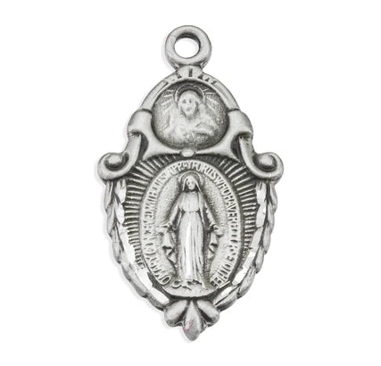 7/8" Sterling Silver Miraculous-Scapular Medal, 18" Stainless Steel Curb Chain  #104485