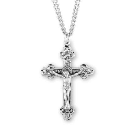 Sterling Silver Crucifix, 1-5/8", 18" Stainless Steel Curb Chain # 41826