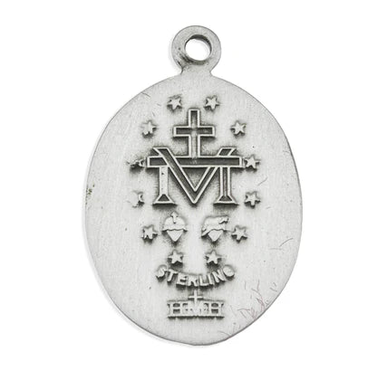 Sterling Miraculous Medal, 5/8" Oval, 18" Stainless Steel Curb Chain, # 29477