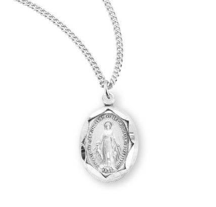 Sterling Miraculous Medal, 5/8" Oval, 18" Stainless Steel Curb Chain, # 29477