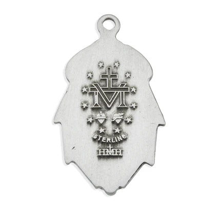 Sterling Miraculous Medal, 15/16", 18" Stainless Steel Curb Chain # 97005