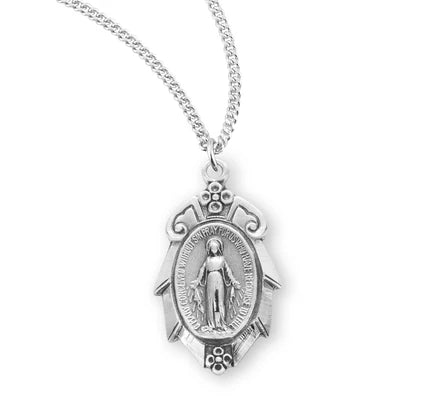 Sterling Miraculous Medal, 15/16", 18" Stainless Steel Curb Chain # 97005