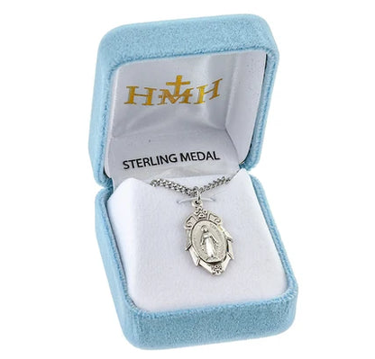 Sterling Miraculous Medal, 15/16", 18" Stainless Steel Curb Chain # 97005