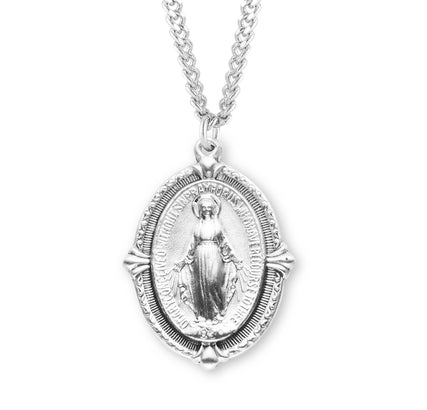 Sterling Silver Miraculous Medal, 1", #104446, with 24" Stainless Steel Curb Chain.