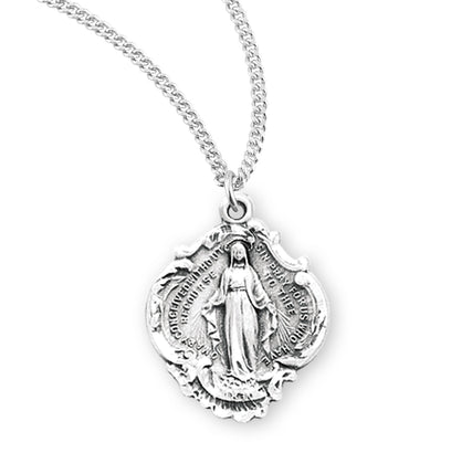 Sterling Silver Miraculous Medal,  5/8", #104443, with 18" Stainless Steel Curb Chain