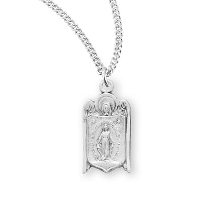 5/8" Sterling Silver Miraculous Medal, 18" Stainless Steel Curb Chain #104475
