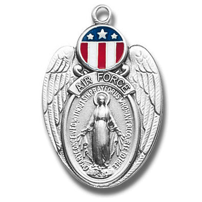 Air Force / Miraculous Medal in Sterling, 1-1/8", Your choice of chain, #27103