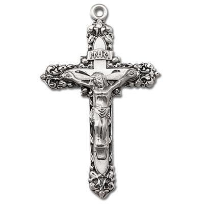Sterling Crucifix, 1-7/8", 24" Stainless Steel Curb Chain # 96837