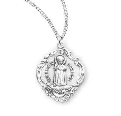 Sterling Silver Infant Jesus Medal, 1" overall, 18" Stainless Steel Curb Chain # 27302
