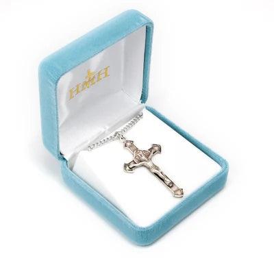 Crucifix, 1-11/16" Sterling Silver, 24" Stainless Steel Curb Chain # 41839.