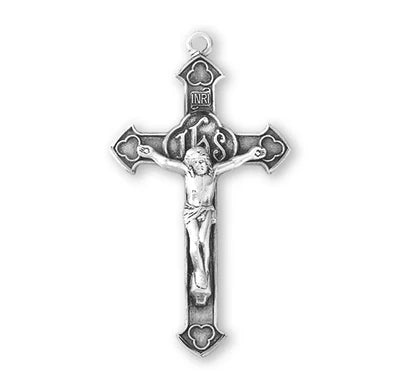 Crucifix, 1-11/16" Sterling Silver, 24" Stainless Steel Curb Chain # 41839.