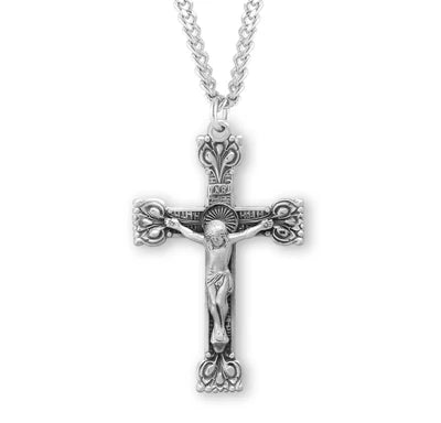 Sterling Crucifix, 1-7/16", 24" Stainless Steel Curb Chain # 96875