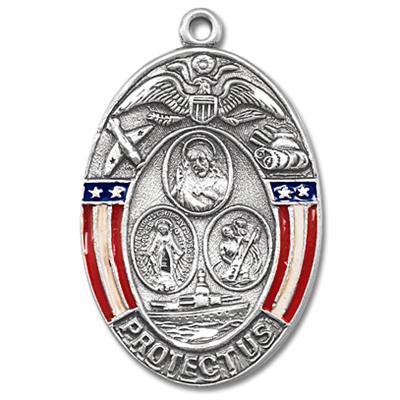 Sterling 4-Way Medal, Enameled, 13/16", Your choice of chain, # 27112