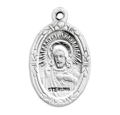 Sterling Oval St. Jude Medal, 3/4" overall, 18" Stainless Steel Curb Chain# 29492