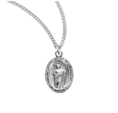 Sterling Oval St. Jude Medal, 3/4" overall, 18" Stainless Steel Curb Chain# 29492