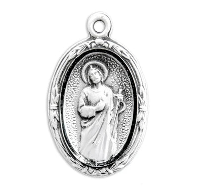 Sterling Oval St. Jude Medal, 3/4" overall, 18" Stainless Steel Curb Chain# 29492