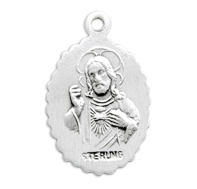 Sterling Silver St. Jude Medal, 5/8" overall, 18" Stainless Steel Curb Chain# 29487