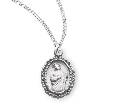 Sterling Silver St. Jude Medal, 5/8" overall, 18" Stainless Steel Curb Chain# 29487