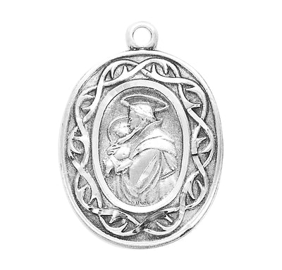 Sterling St. Anthony Crown of Thorns Medal, 7/8", 18" Stainless Steel Curb Chain# 21905
