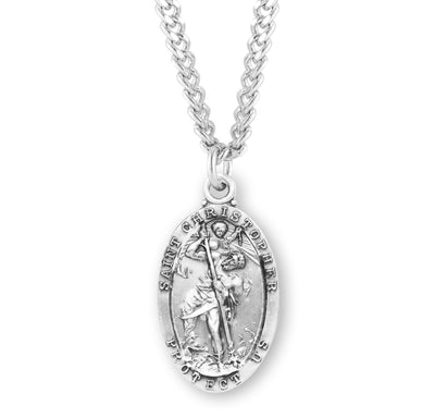 Sterling St. Christopher Medal, 1-1/16", 24" Stainless Steel Curb Chain# 27289