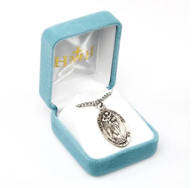 Sterling St. Christopher Medal, 1-1/16", 24" Stainless Steel Curb Chain# 27289