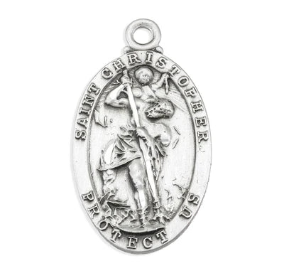 Sterling St. Christopher Medal, 1-1/16", 24" Stainless Steel Curb Chain# 27289